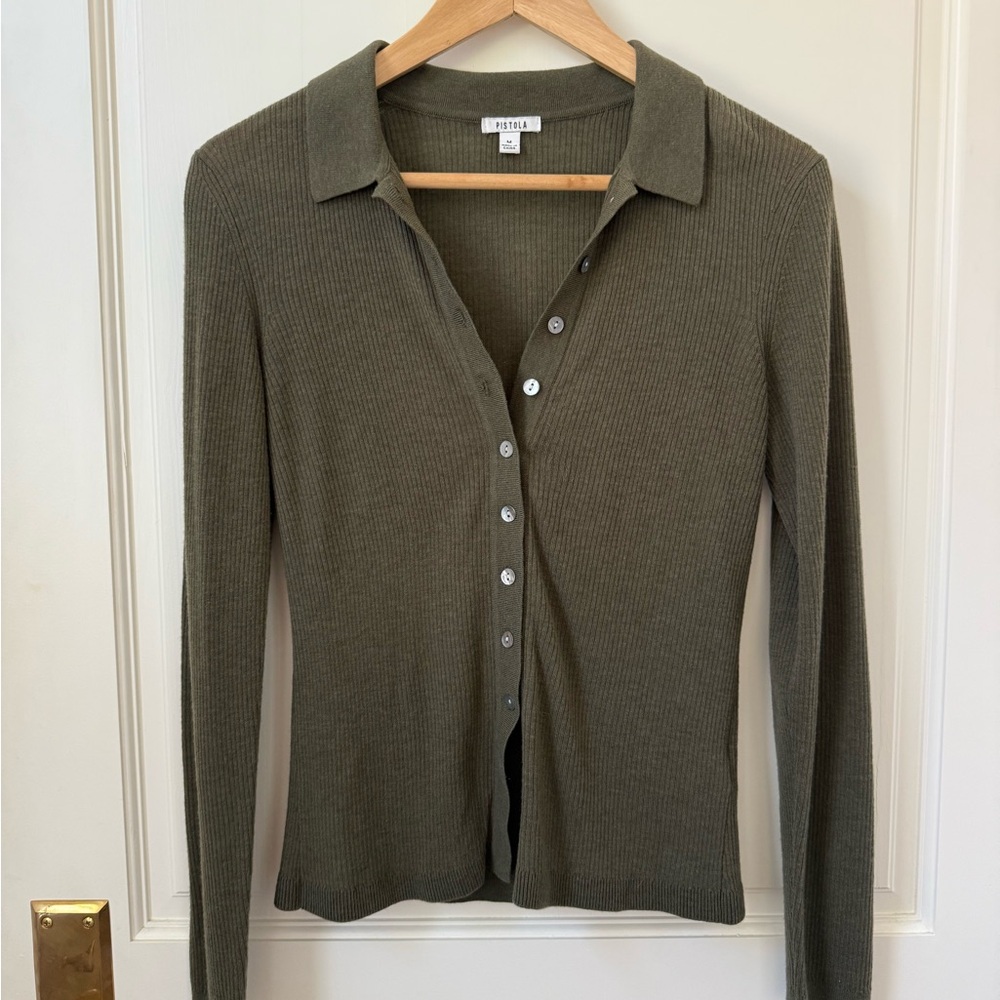 pistola Olive Ribbed Button-Down Polo Shirt